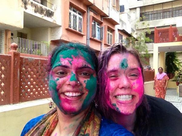 Maneet Chauhan and Jody Eddy, Roots Curator, in India celebrating Holi, a Hindu spring festival of coulours - the festival of sharing love.